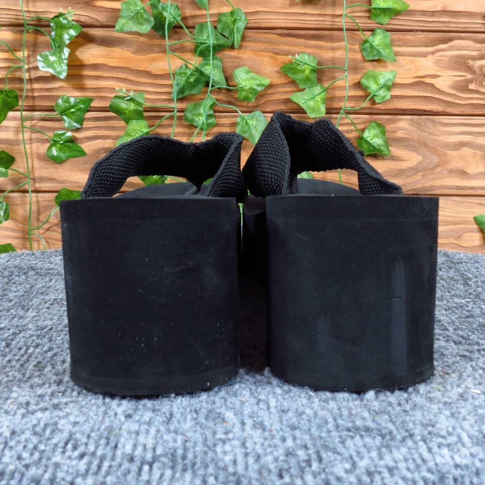 No Boundaries NOBO Women Platform Thong Sandal Sz 11 Summer Wedge Black Textile - Picture 5 of 8
